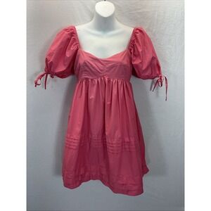 English Factory Off The Shoulder Puff Sleeve Mini Dress SM Coral pink coquette